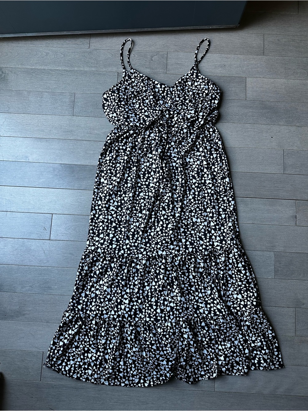 Women’s Melrose And Market Black And White Heart Spaghetti Strap Maxi Dress Sm